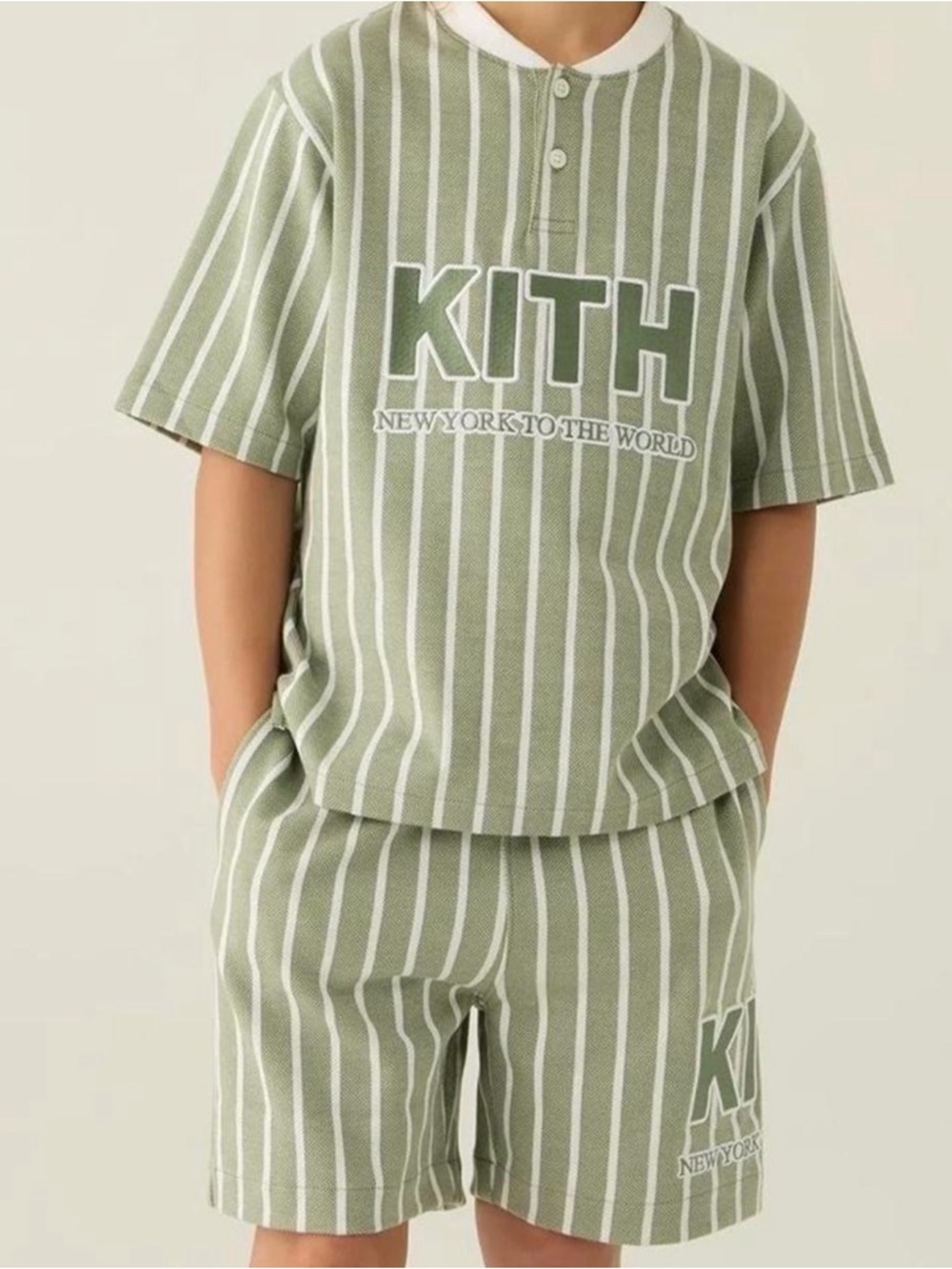 Kith Olive & White Striped Knit Short Set